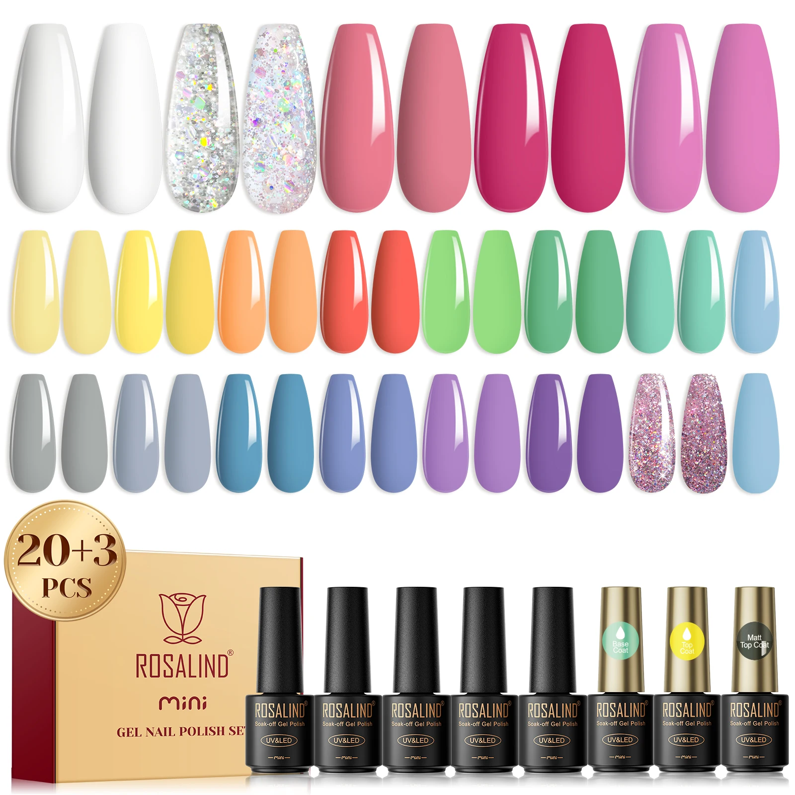 Rosalind Summer 23Pcs/Set Gel Nail Polish Set Nail Supplies Cured UV Lamp Semi-Permanent With Hybrid Varnish Set 3