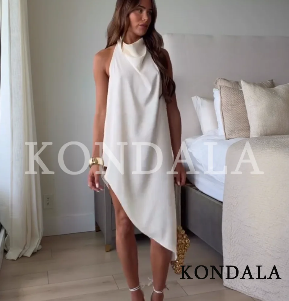 KONDALA Elegant Asymmetrical Halter Tops Women's Casual Vacation Backless Tops New 2026 Spring Summer Fashion Simple Female Tops