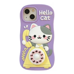 Kawaii Hello Cat 3D Cartoon Silicone Phone Case - iPhone 15 (Cat)