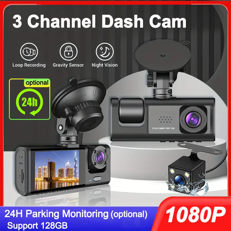 3 Channel Dash Cam for Cars Video Recorder Three Lens Camera for Vehicle  Rear View Camera Car DVR 24H Parking Monitor Black Box - AliExpress