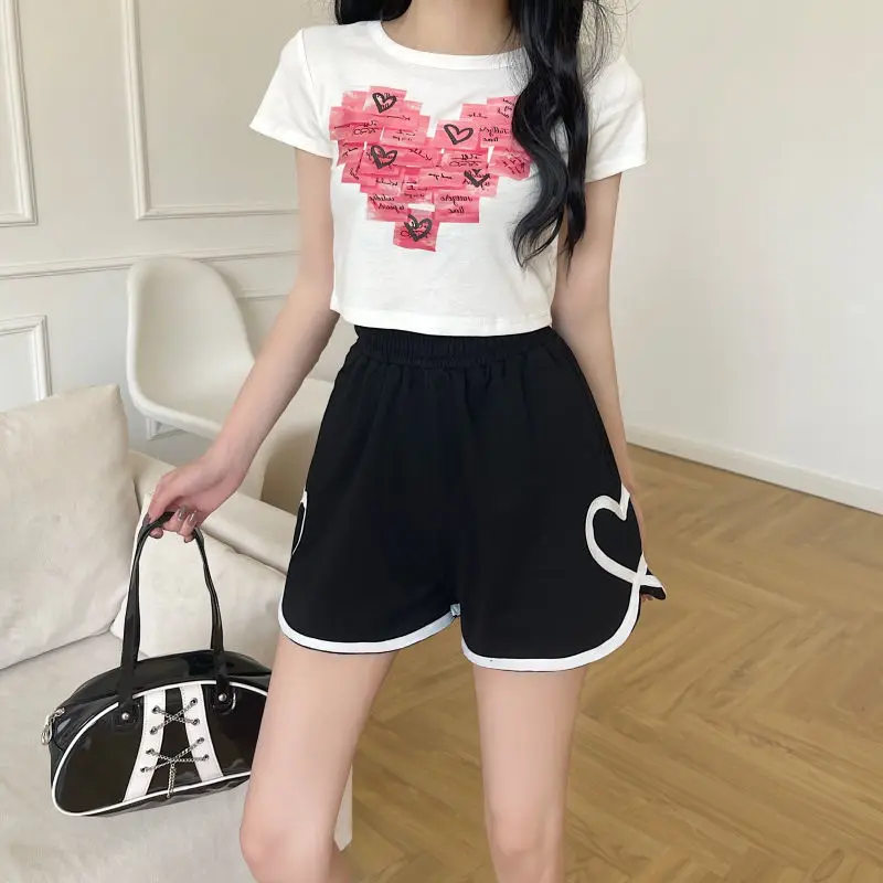여성 캐주얼 스트리트웨어 Y2K 스포츠 러닝 비치 반바지, 섹시한 신축성 하이 웨이스트, 루즈한 와이드 레그 반바지, 여름 패션
