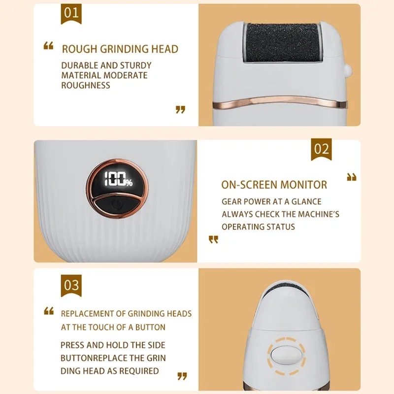 Electric Foot Grinder Rechargeable Foot Callus Remover Pedicure Tools File Feet Care Dead Skin Remover With 3 Roller Heads electric foot grinder electric foot file electric foot callus remover