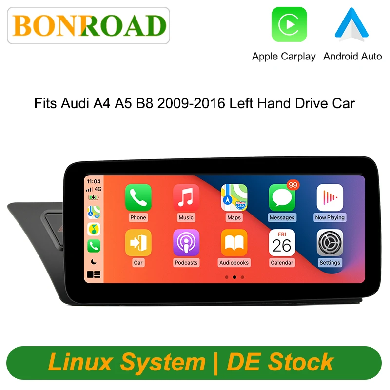 Bonroad 10.25'' Bezprzewodowy Carplay Android Radio Samochodowe Ekran do Audi A4 B8 2009-2016 2Din Stereo Odtwarzacz Multimedialny Airplay