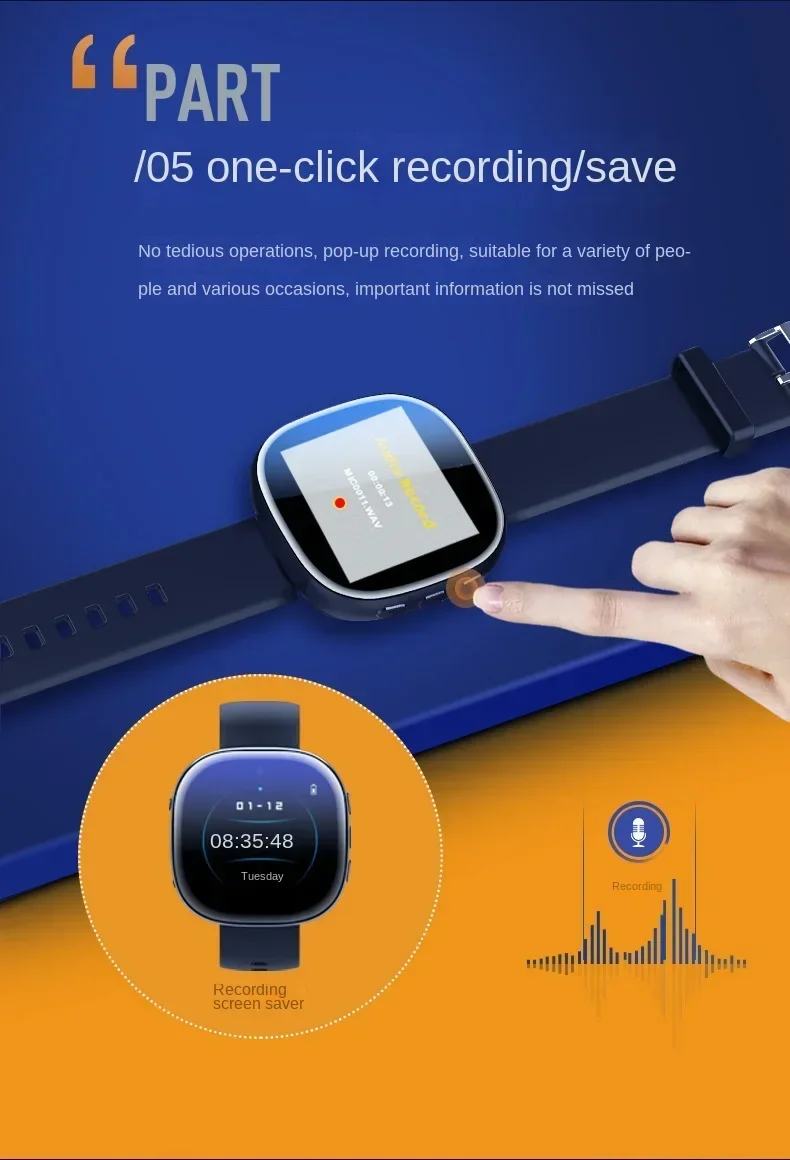 Audio recording interface on smartwatch screen