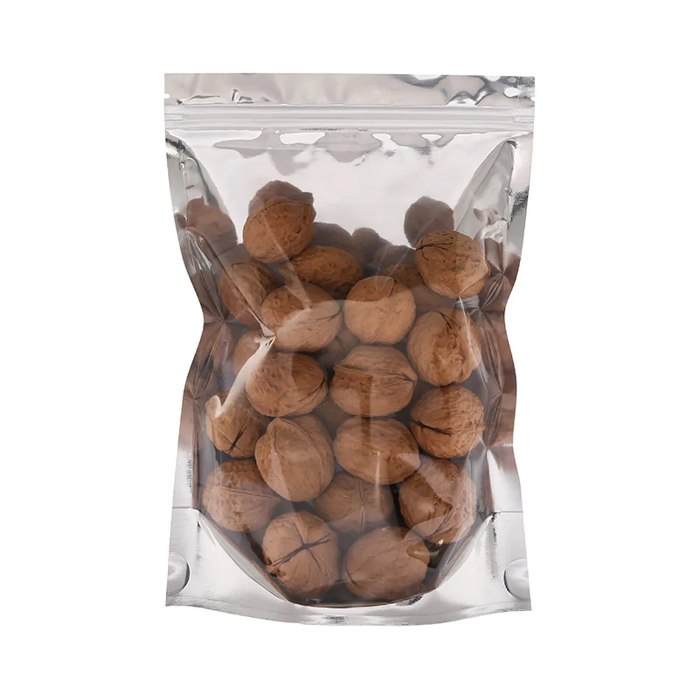 100pcs Stand Up Silvery Aluminum Foil Zipper Reseal Bags One Side Transparent Self Standing Aluminizing Pouch Food Grade Pack aluminum foil bags