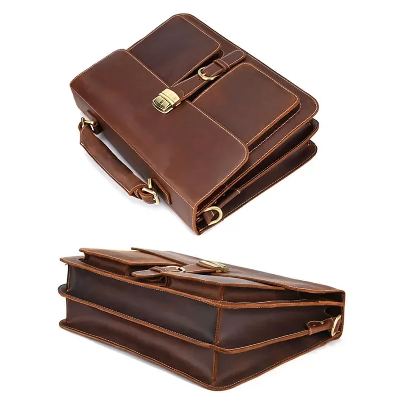 Leather Mens Briefcase Laptop Bag 15 Inch Computer Messenger