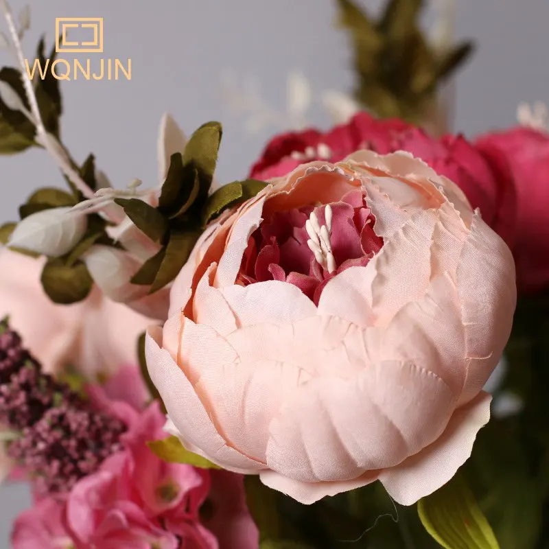 WQNJIN 13 Heads Peony Silk Artificial Flowers Vintage