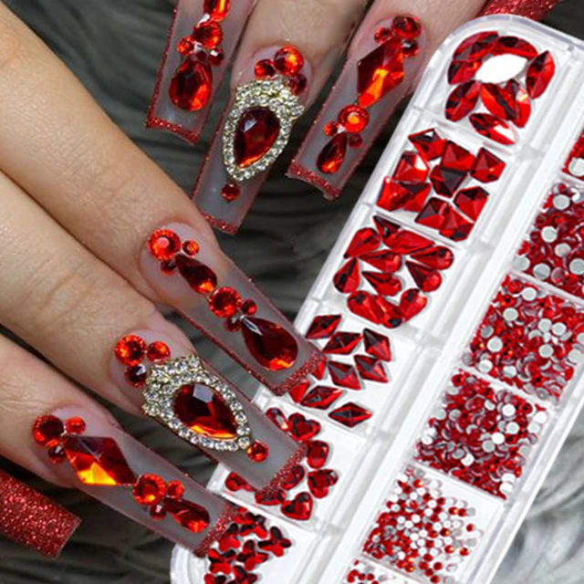 Valentines Day Nails Rhinestones