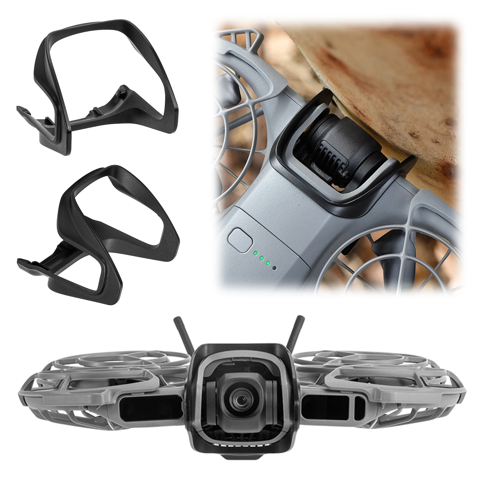 Détail du pare-chocs anti-collision léger fixé autour du cardan du DJI NEO 2