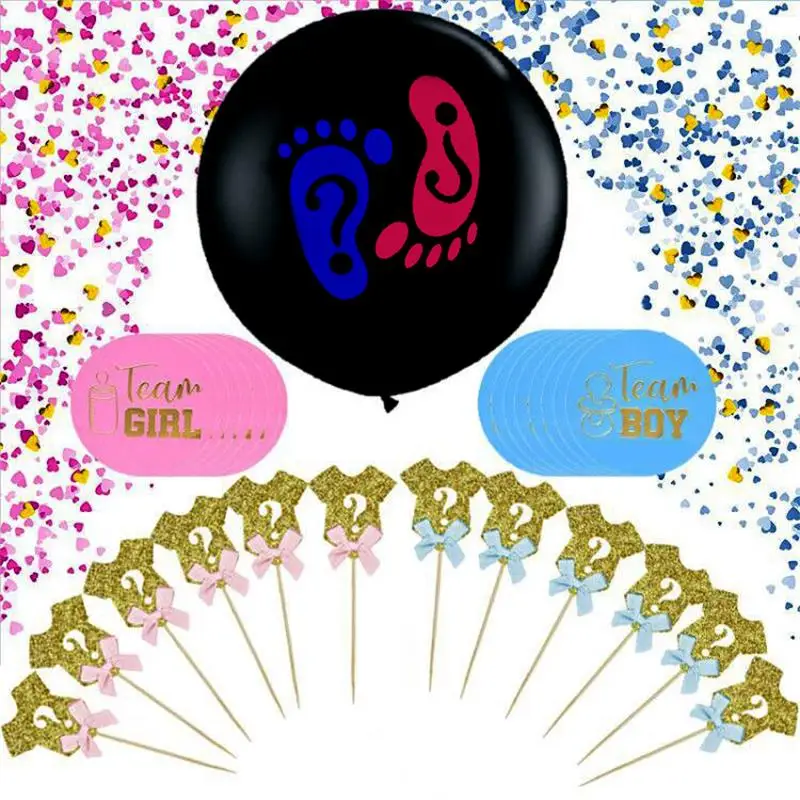 BLOOMWIN Gender Reveal Palloncino Nero 91cm con Cuore Coriandoli + Palloncini Ragazza e Ragazzo, Gender Reveal Decorazione Palloncini Baby Shower Boy or Girl, Battesimo Baby Rosa e Blu