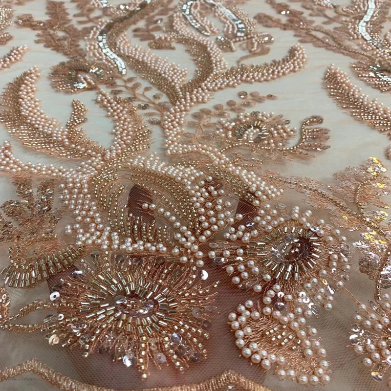 

Большой тяжелый богатый французский тюль, кружево, вышивка бисером, сетчатая ткань, высококачественные африканские праздники, швейная одежда 5 ярдов TS1267