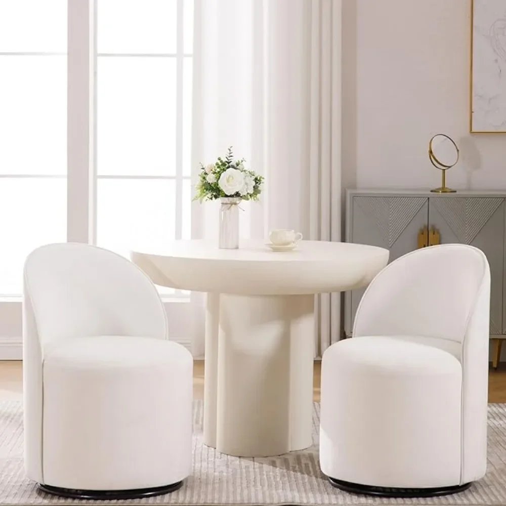 Dining Chair Set of 4 with 360° Rotation, Modern Upholstered Barrel Accent Chairs, Boucle Swivel Dining Chair 6