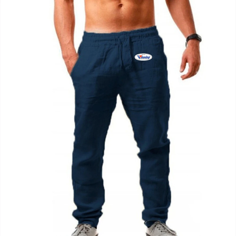 Winning Boxing 2024 New Men's Spring and Autumn Hot Sale Breathable Simplicity Solid Color Printing Cotton Linen Trousers 2