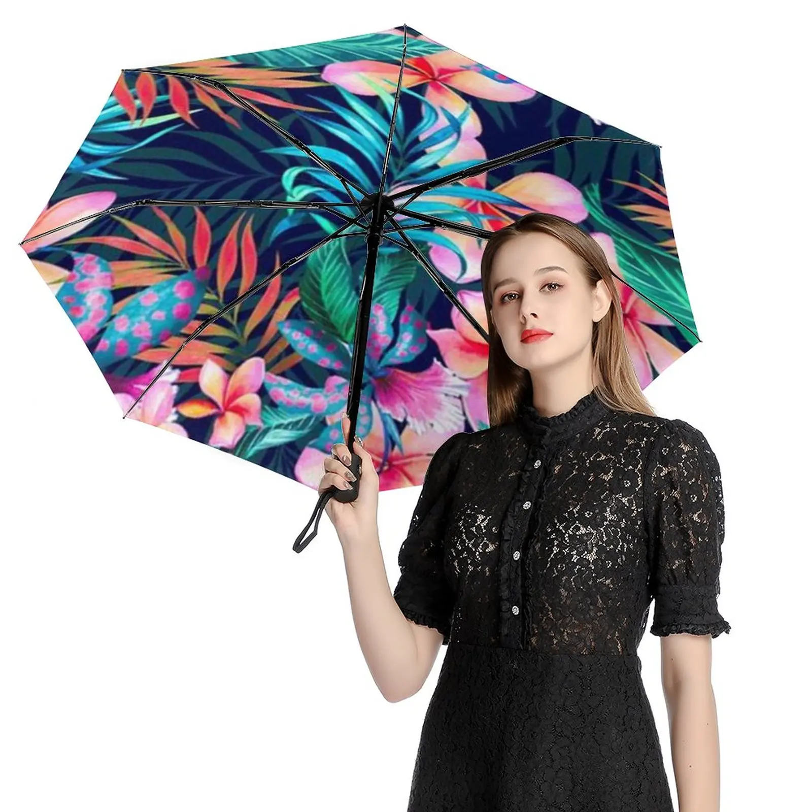 

Автоматический ветрозащитный пляжный зонт от дождя и УФ-лучей, складной зонтик для девушек, зонтик от дождя, Женский Портативный 8