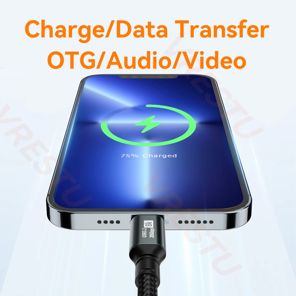 USB3.2 USB C에서 C타입 케이블, 썬더볼트 3, TB3, 맥북, 아이패드, 삼성, 구글 픽셀, NS 스위치, 스팀 데크용, PD100W, 8K @ 60Hz, 20G USBC