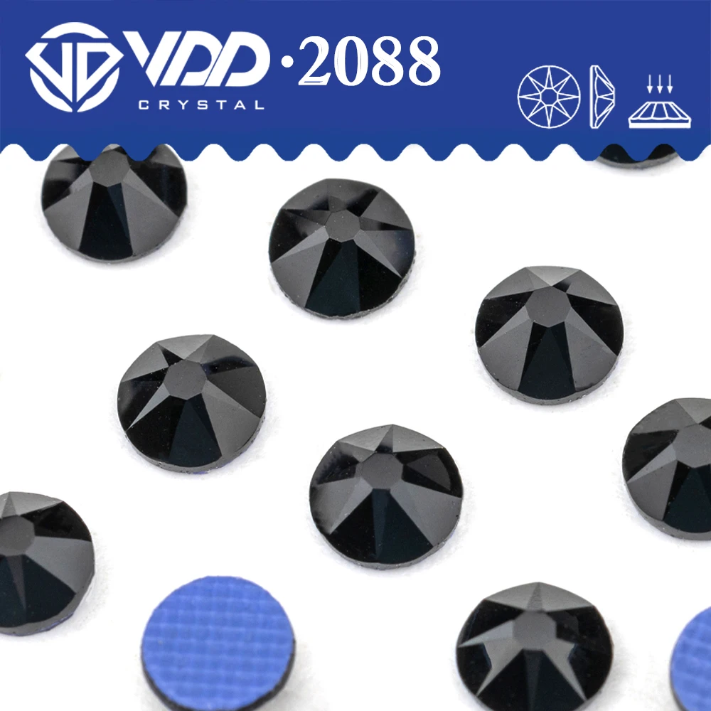 VDD 002 Jet Hochwertiges AAAAA Hot-Fix-Glas 2088 Strasssteine Kristall Flatback 8 große 8 kleine 16 Schnitte Steine für Stoffkleidung