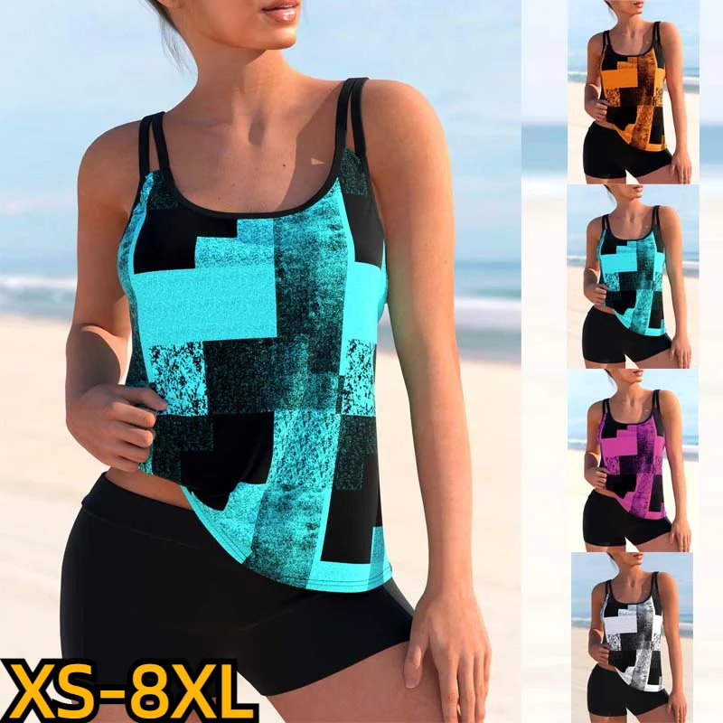 

2023 Summer Two Piece Swimwear Sexy Monokini Women's Fashion Print Tankni High Waist Bathing Suit Female Beachwear Swimwear