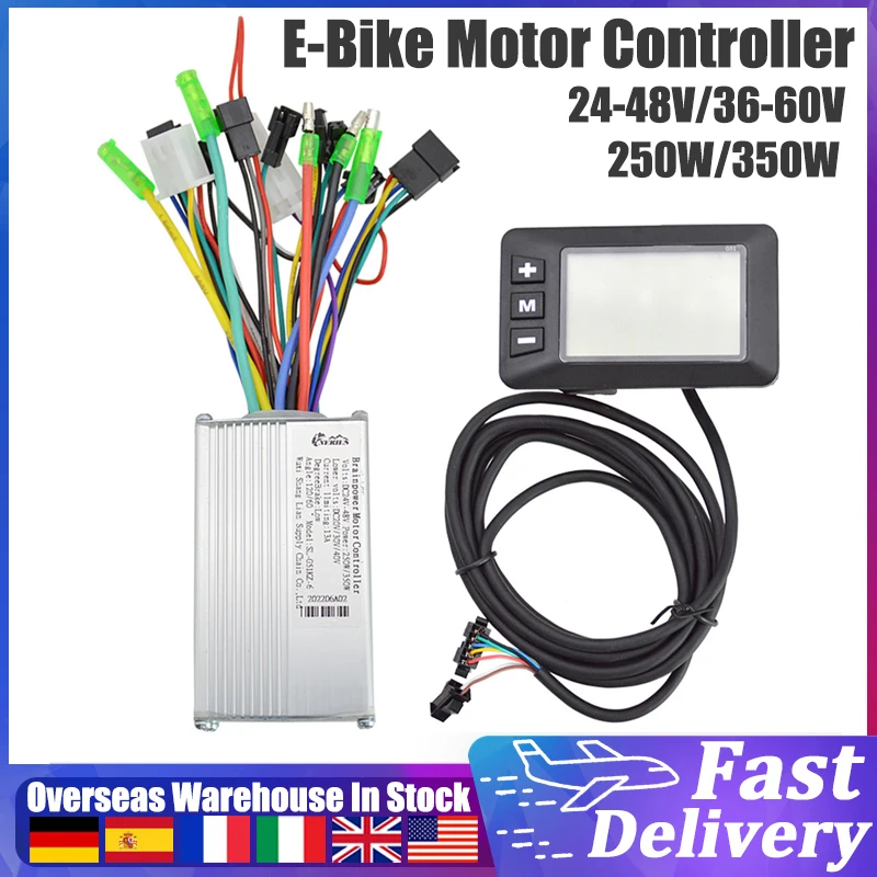 

250W/350W 24-48V/36-60V Electric Bike Motor Controller with LCD Display Panel E Bike Scooter Motor Speed Controller Kit