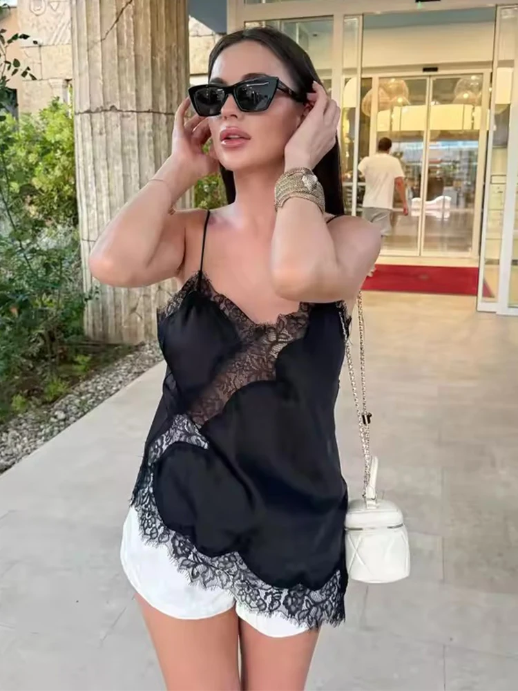 Asymmetrical Slip Tank Tops Fashion Women Camis Lace Elegant Off Shoulder Crop Top Sleeveless Backless Sexy Summer Holiday Tee ﻿