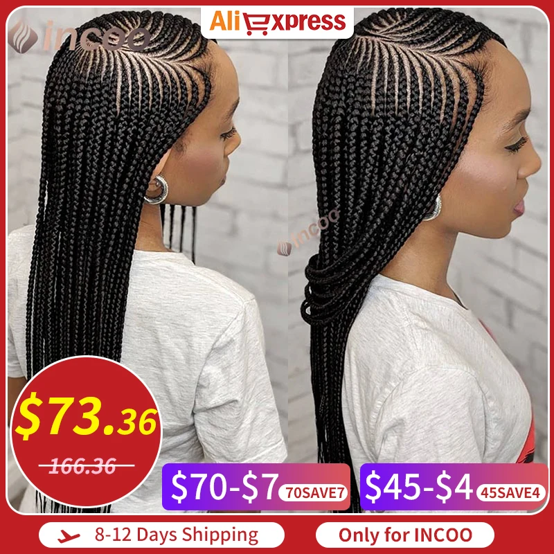 36inch Synthetic Twist Braided Wigs for Black Women Box Braided Full Lace Front Wig with Baby Hair Side Part Knotless Braids Wig