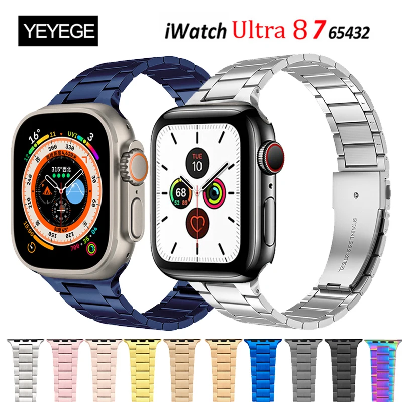 

Upgraded Solid Stainless Steel Strap For Apple Watch Band 45mm 41mm Ultra 49mm Metal Bracelet Correa For iWatch 8 7 42mm 38 40mm
