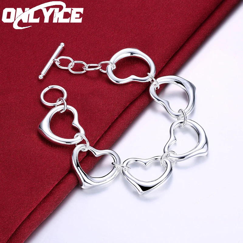 

925 Sterling Silver Six Heart Shape Chain Bracelet For Women Fashion Jewelry Charm Wedding Romantic Sweet Accessories