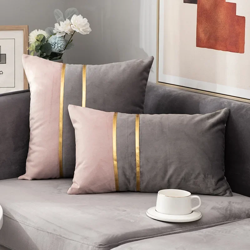 Pink and gray color-block pillow cover options