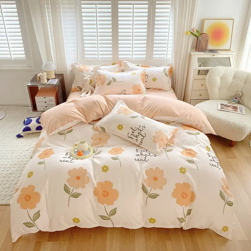 

New Floral Printed Bedding Sets Cozy Child Duvet Cover Sets Bed Set Adult Duvet Cover + 2 Pillowcases Breathable Bed Sheet Cover