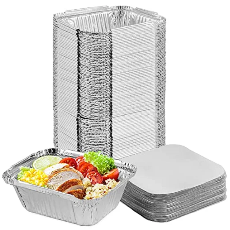 

50pcs Different Sizes Aluminum Foil Containers Meal Prep Food Trays With Lids