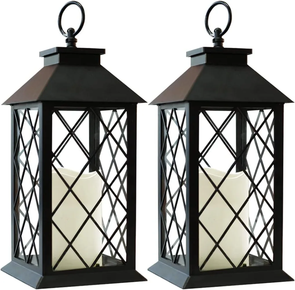 

2 Pack 13.5 Inch Candle Lights with LED Pillar Candles Black 6 Hour Timer