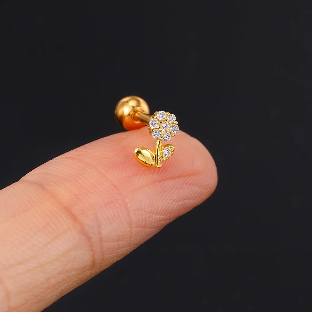 1 Stück Blumen-Blatt-Pflanzen-Ohrstecker für Damen, Mini-Helix-Tragus-Knorpel-Ohrstecker, modischer INS-Schmuck für Frauen – Detail 5