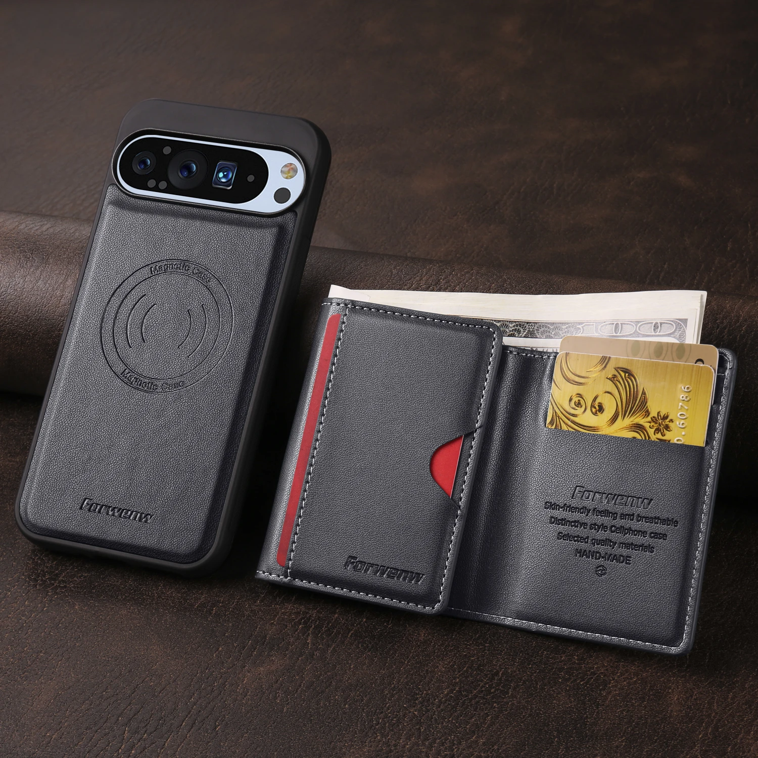 Luxury Leather MagSafe Phone Wallet Case - Premium Anti-Drop Business Card Holder Cover