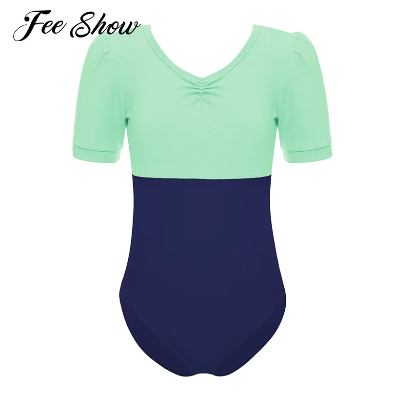 

Toddler Girls Gymnastics Leotards Ballet Dancewear Short Sleeve Ruched Bodysuit Ballet Yoga Gym Dance Training Jumpsuit Costumes