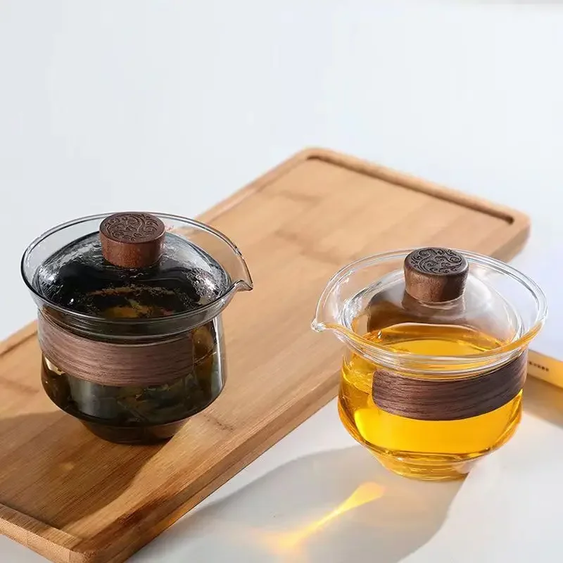 Glass Tea Tureen Teacups Heat Resistant Scalding Teaware with Lid Japanese Handy Pot Kung Fu Tea Brewing Cup with Filtration