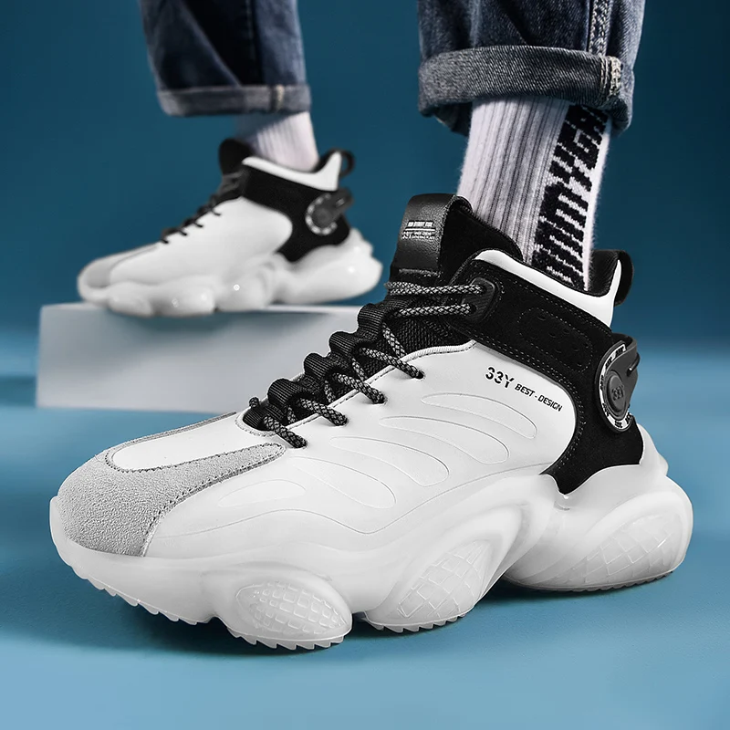 

2023 Winter Fashion High Elastic Men's Chunky Sneakers Cushioning Comfortable Height Increasing Adult Men Sport Basketball Shoes