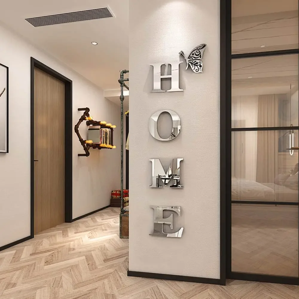 

3D Acrylic Large DIY Mirror Self-Adhesive Removable Wall Sticker Family English HOME Alphabet Living Room Bedroom Home Decor New