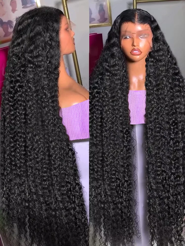 Deep Wave 13x6 HD Transparent Lace Front Human Hair Wigs 30 40 Inch Water Culry 210 Density 13x4 Lace Frontal Wig For Women