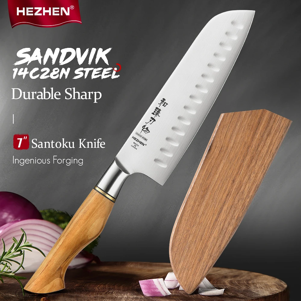 

7-дюймовый нож сантоку HEZHEN, японские кухонные ножи для приготовления мяса, суперострый нож из нержавеющей стали