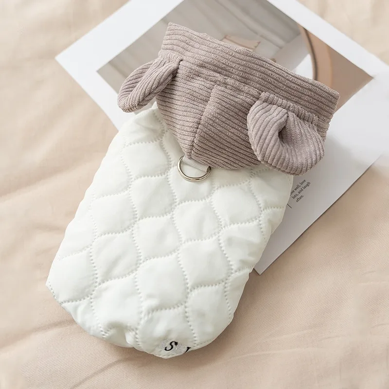 Puppy Hoodie Korean Dog Clothes Simple Traction Vest Pet Winter Warm Cotton Solid Color Puppy Down Coat