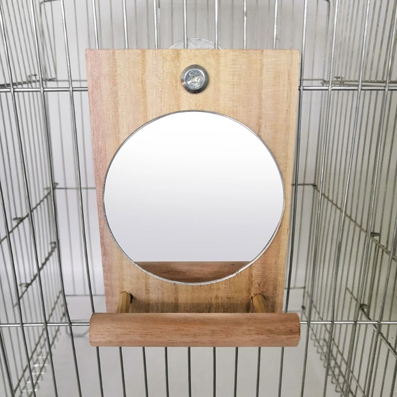 Bird Mirror with Perch Hanging Wood Stand Toy Parrot Birdcage Stands for African Greys Budgies Cockatiels Lovebirds B03E parrot bird perch