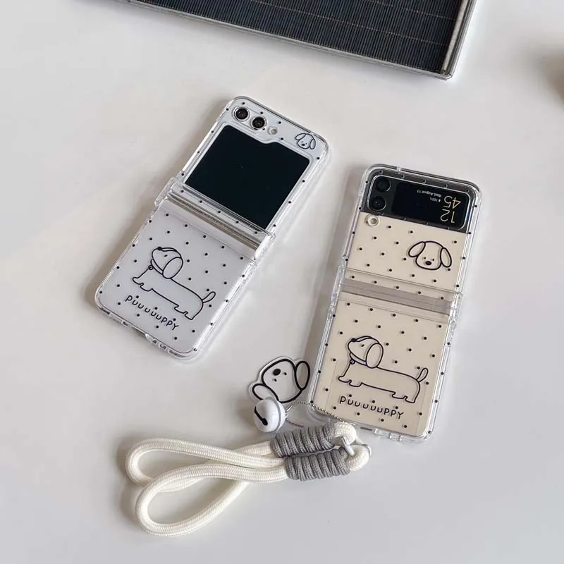 Cartoon Dog Wrist Strap Phone Case for Samsung Galaxy Z Flip6 Flip5 Flip4 Flip3 Protective Cover for Galaxy Z Flip 6 5 4 3 Capa_voghion.com