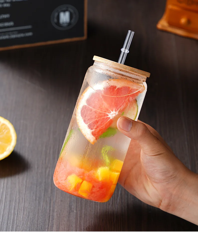 Source WGZ-SWC010 Glass colour changing cups with Bamboo Lids straw and  Drinking Glasses cup for Water Coffee Tea Soda Juice beer on m.