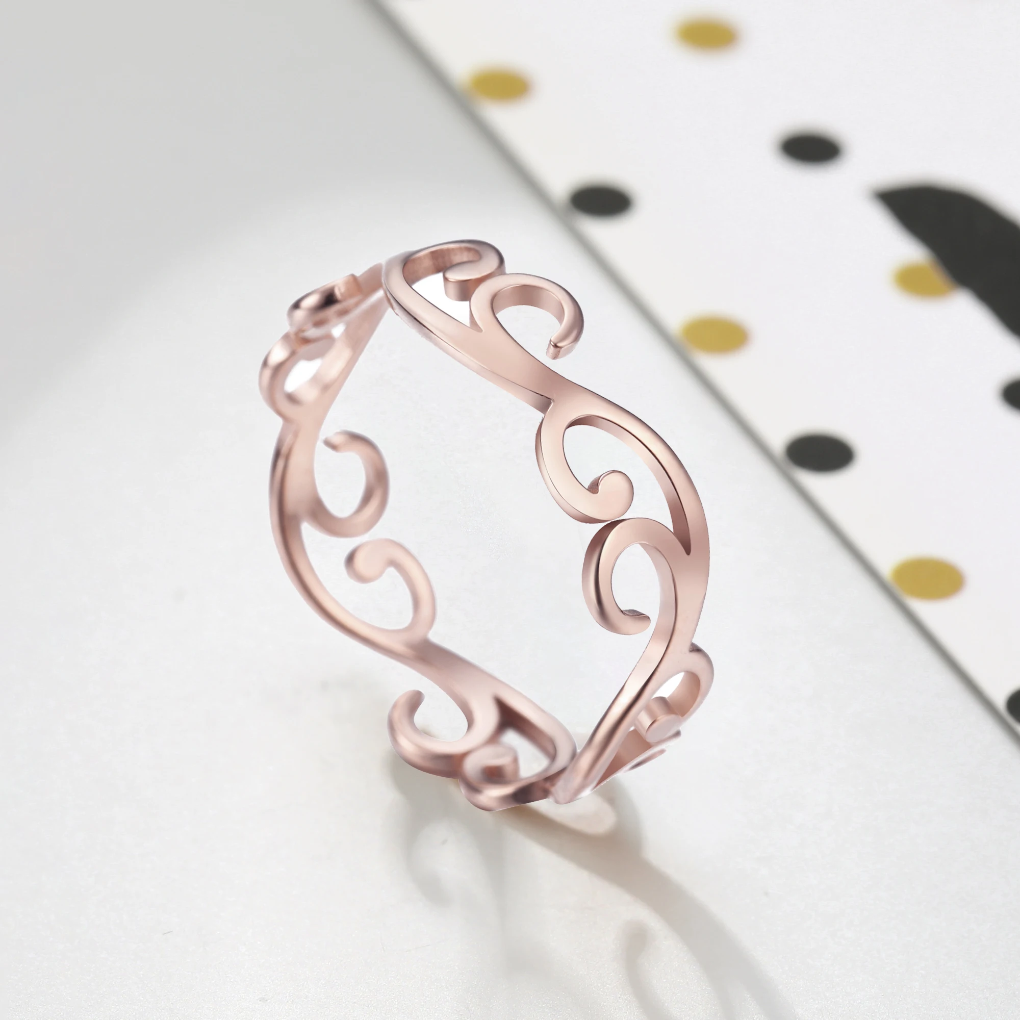 Kkjoy Mode Edelstahl Rebe und Blume Ring für Frauen Crescent Moon Ringe Trendy Party Schmuck Geschenk für Liebhaber Großhandel – Detail 8