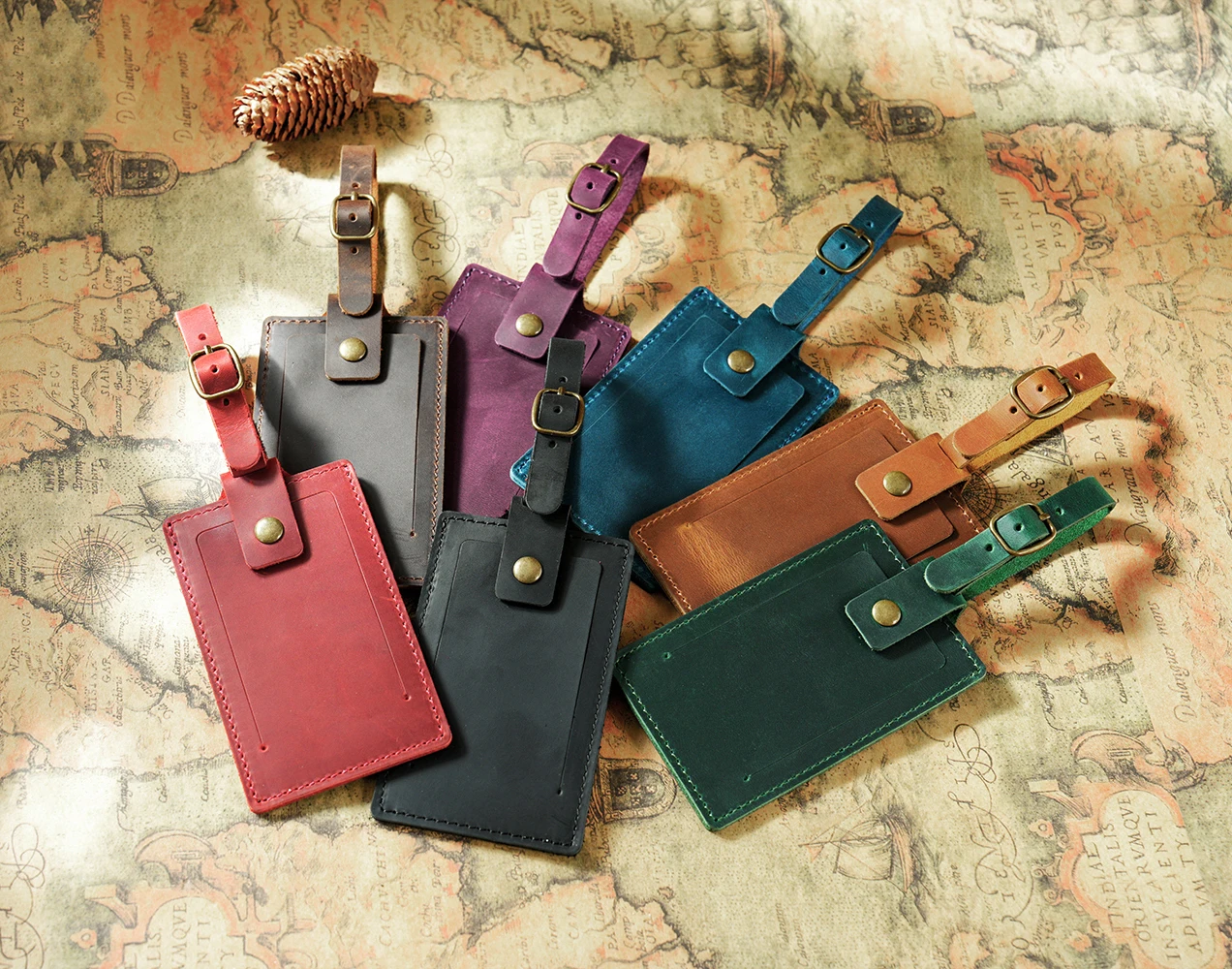 Vintage Leather Luggage Tag, Premium Full-Grain Leather Travel Tag, Creative Gift for Travelers, 11x7x5cm 40g
