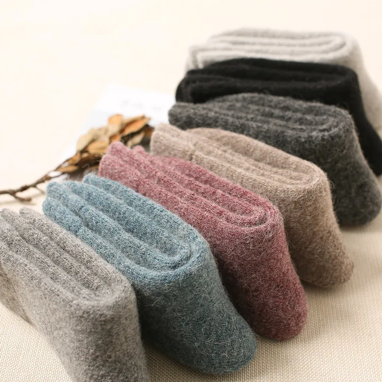 

1pr30% Wool Socks Winter Women's Color Mid-Calf Cashmere Socks Terry Thick Thread Terry Sock Thick Warm