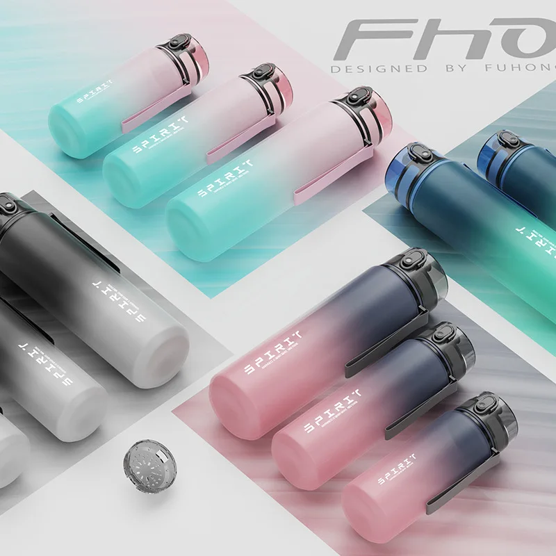 Description Picture 2 of item500/1000ML Large Capacity Sports Water Bottle Leak Proof Colorful Plastic Cup Drinking Outdoor Travel Portable Gym Fitness Jugs