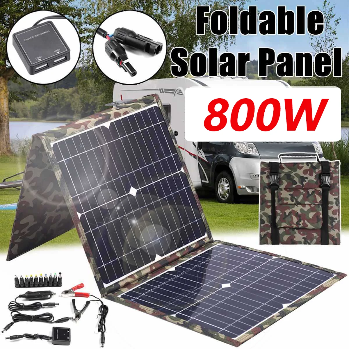 

Solar Panel Kit Complete Camping 800W Foldable Solar Power Station MPPT Portable Generator Charger 18V for Car Boat Caravan Camp