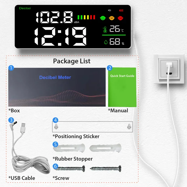 Misuratore Di Rumore Dieyyuca DM1306D - Decibelmetro Con Sensore Temperatura E Umidità - Foto 7