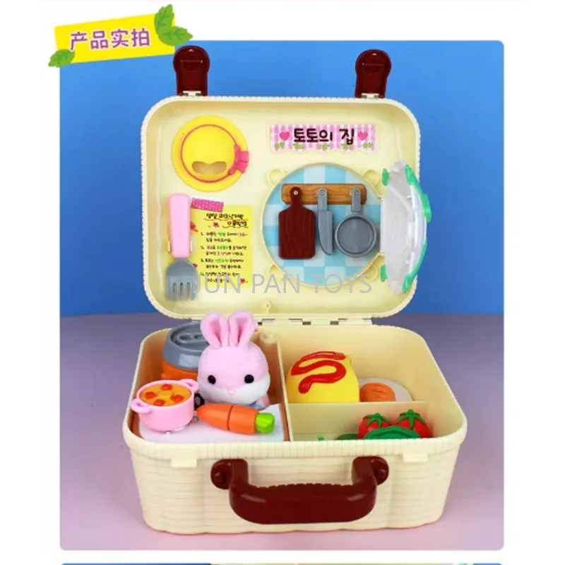 오리지널 미미 월드 야미 펫 캔 타워 전자식 플러시 고양이 집 피크닉 플레이 세트 인터랙티브 핑크 토끼 주방 어린이 선물 장난감