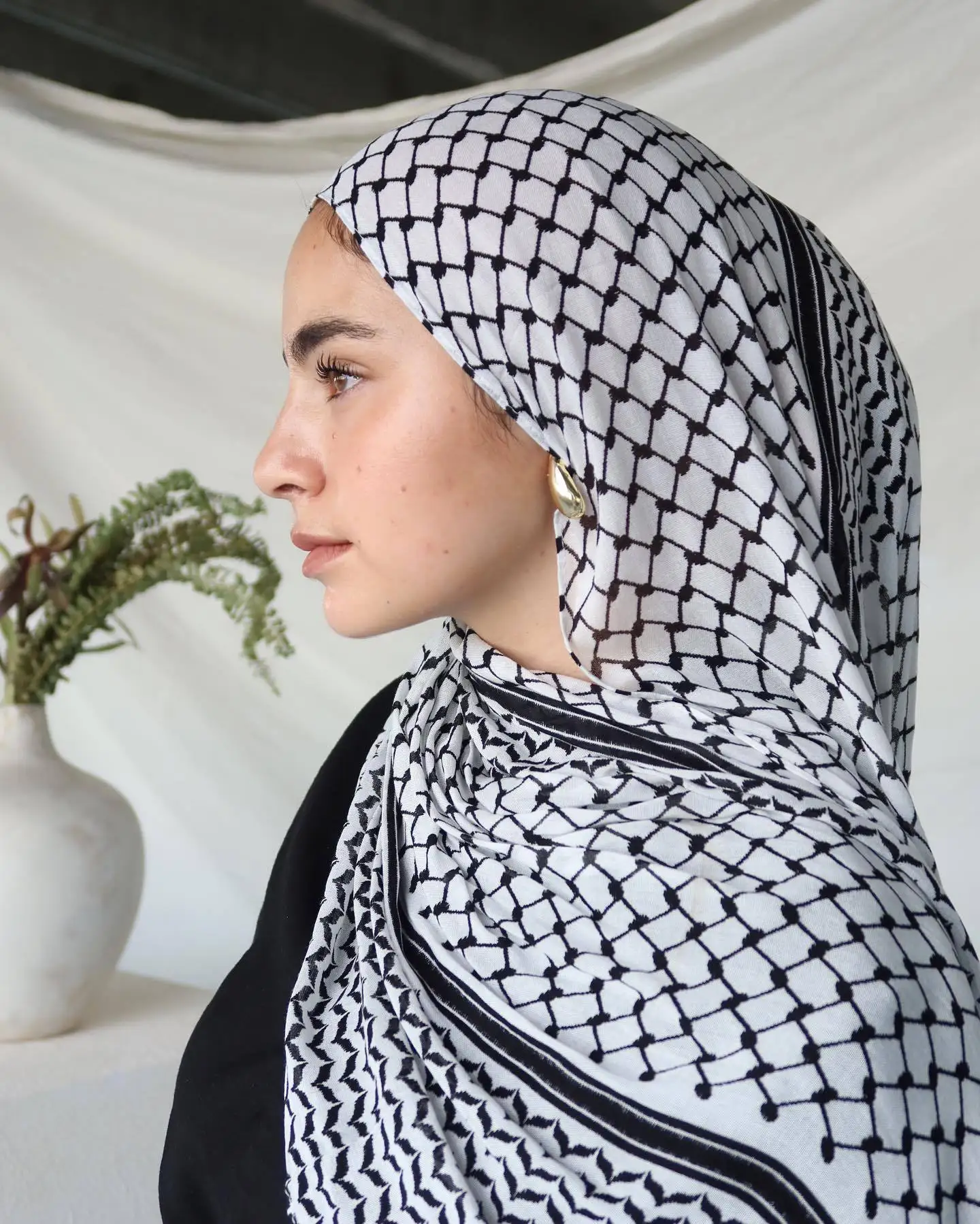 Eid Keffiyeh Hijab Scarf Palestinian Printed Chiffon Headscarf Long Hijabs for Woman Muslim Arab Turban Shawls Islamic Clothing